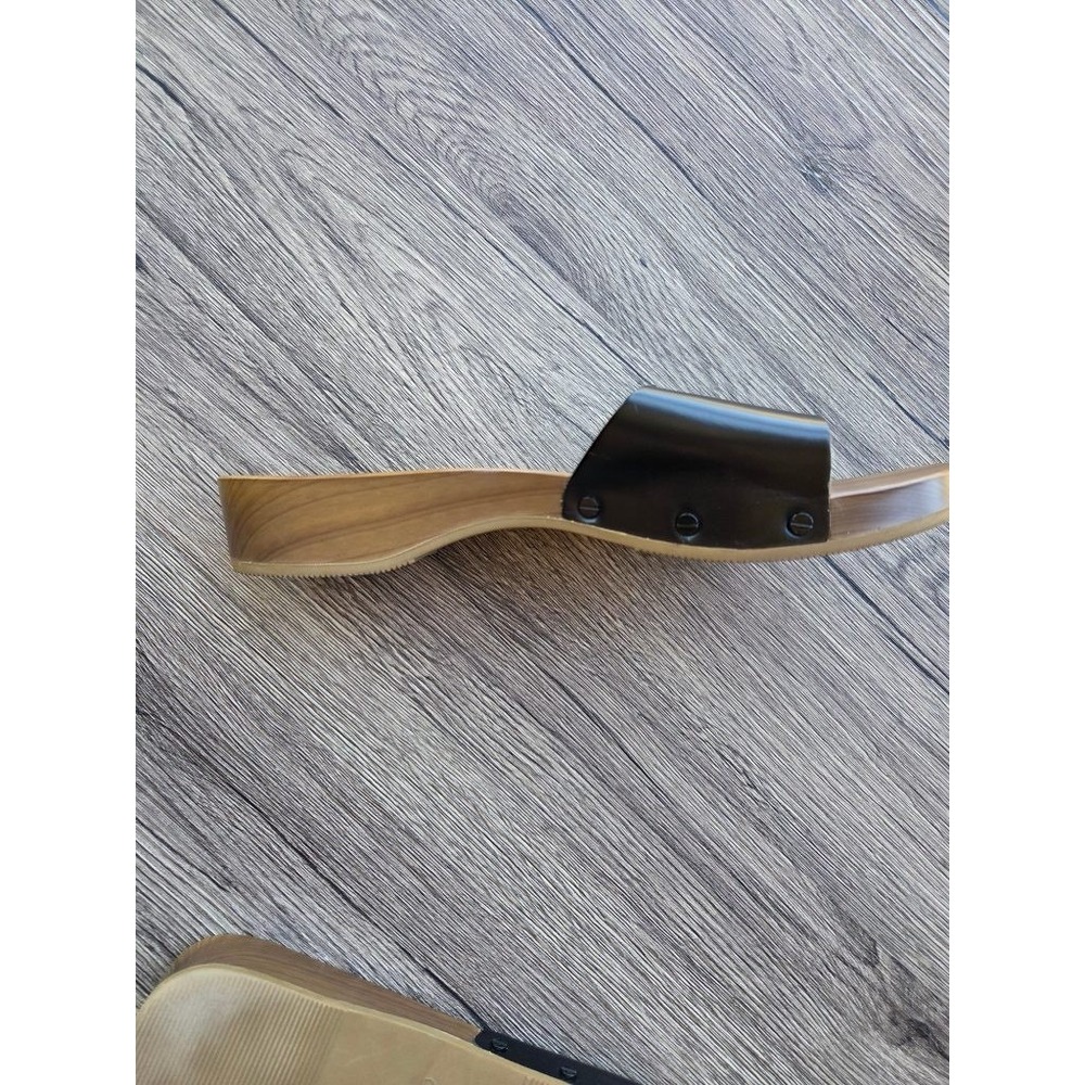 Dr Scholl's Original Collection Exercise Sandals Black Wood Buckle 70s Y2K 9 - Picture 7 of 8